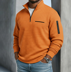 Pull homme gaufré demi-zip manches longues