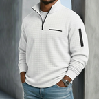 Pull homme gaufré demi-zip manches longues