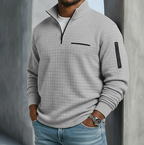 Pull homme gaufré demi-zip manches longues