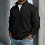 Pull homme gaufré demi-zip manches longues
