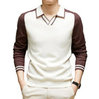 Pull homme maille col polo manches longues