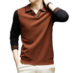 Pull homme maille col polo manches longues