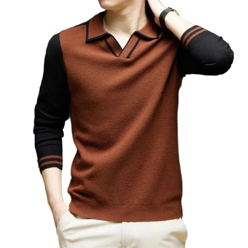 Pull homme maille col polo manches longues