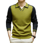 Pull homme maille col polo manches longues