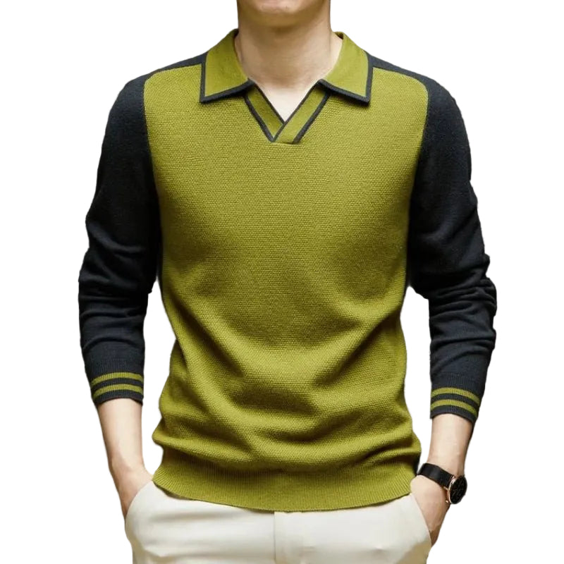 Pull homme maille col polo manches longues