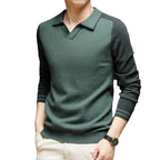 Pull homme maille col polo manches longues