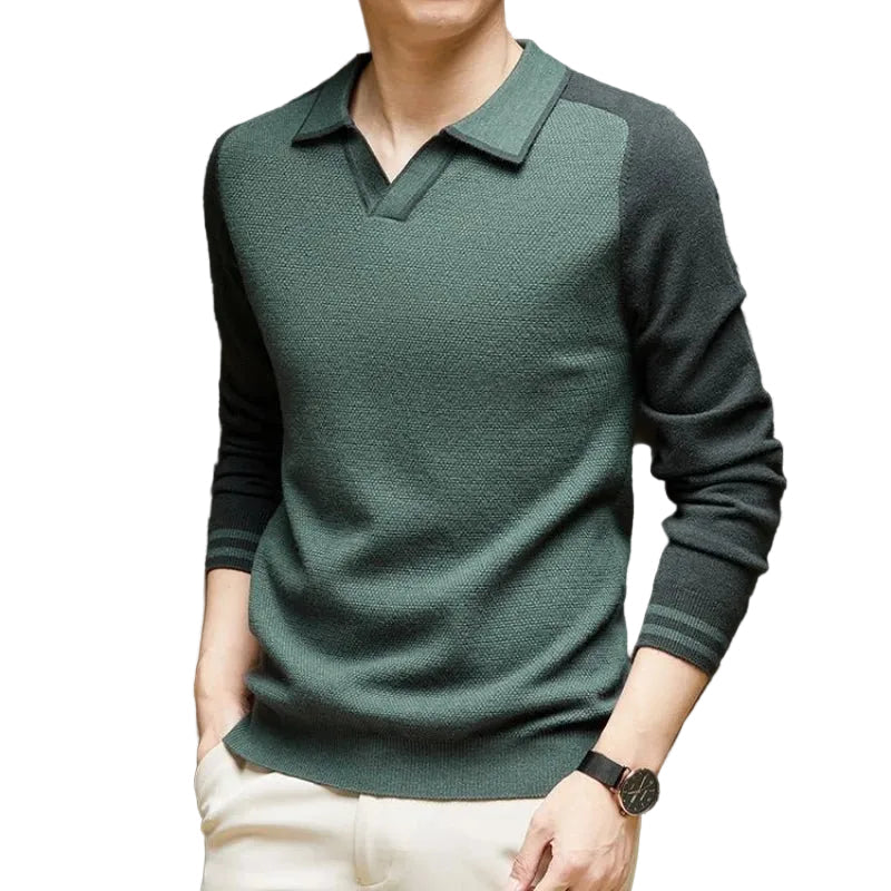 Pull homme maille col polo manches longues
