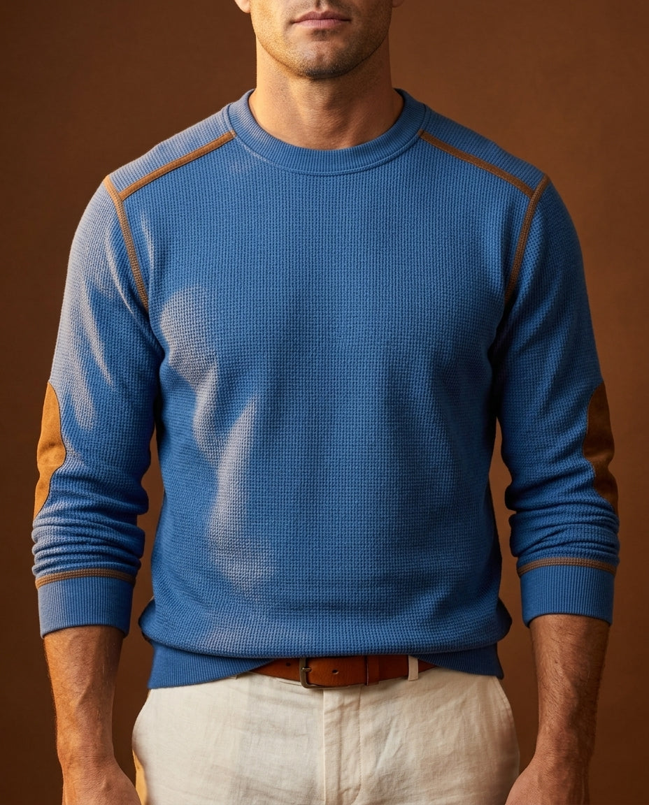 Pull homme maille col rond à coudières