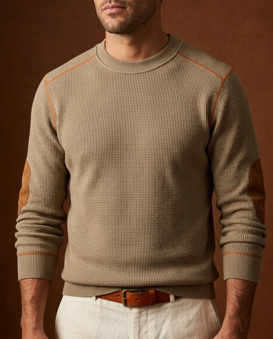 Pull homme maille col rond à coudières