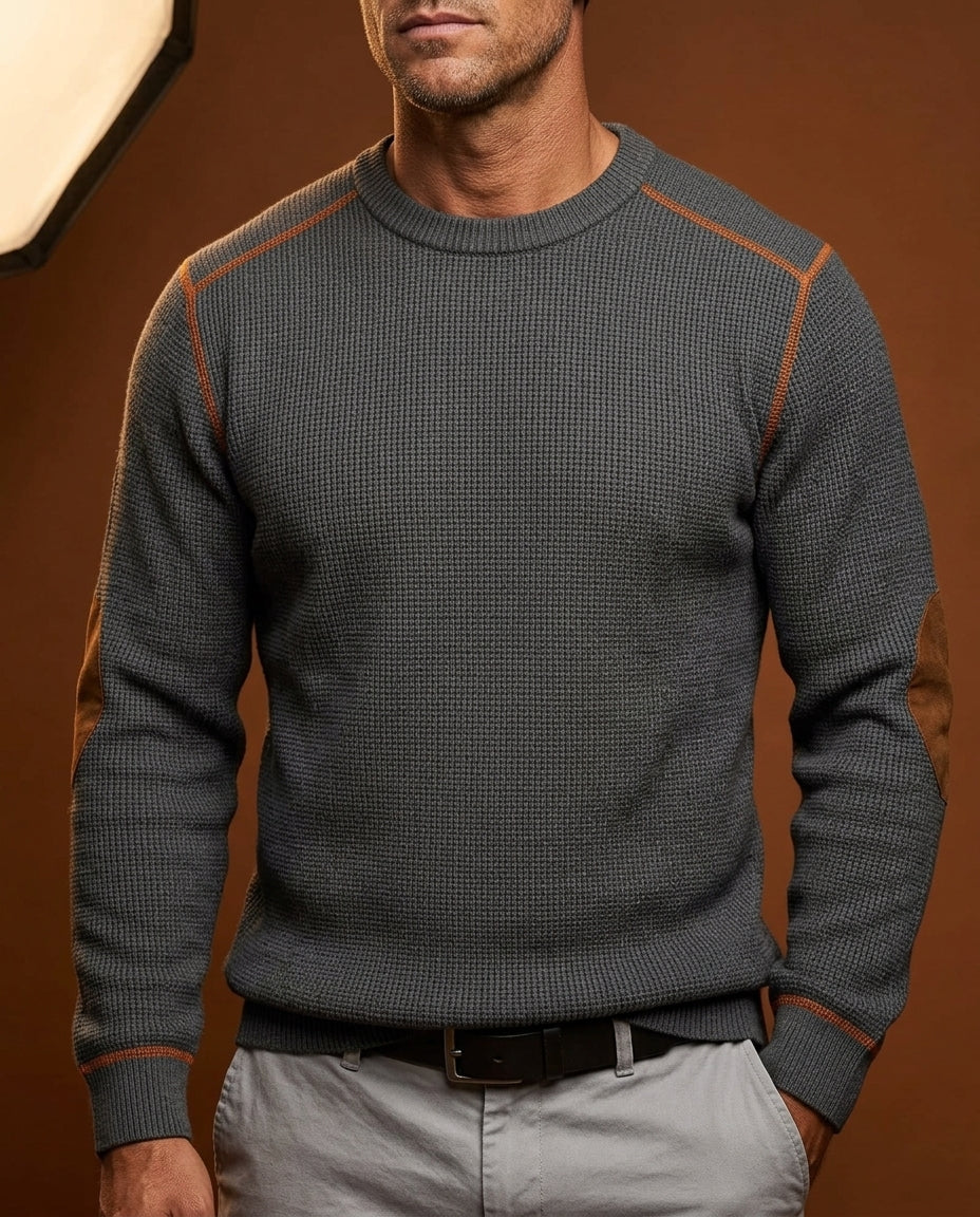Pull homme maille col rond à coudières