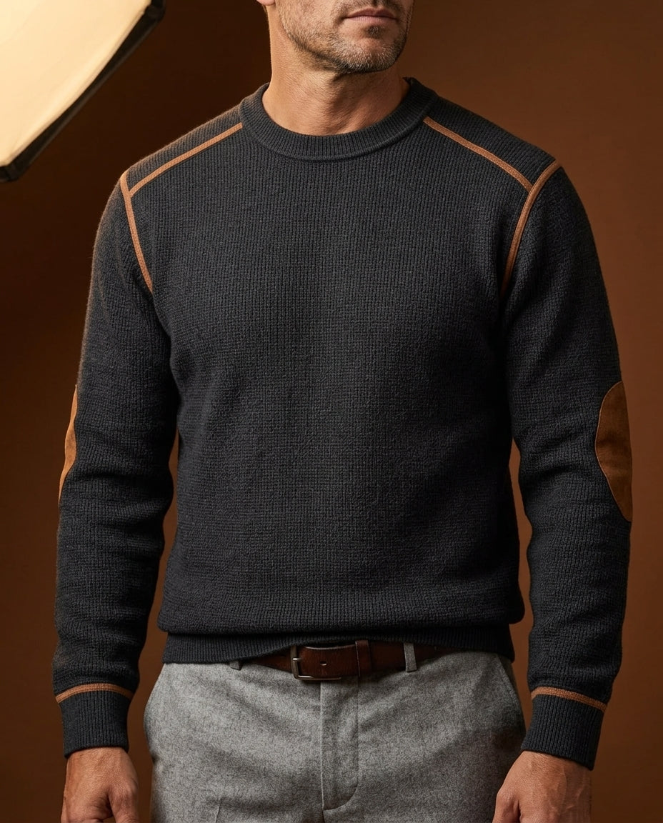 Pull homme maille col rond à coudières