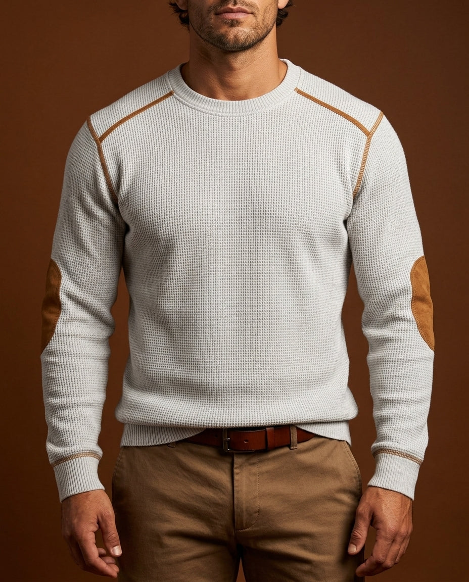 Pull homme maille col rond à coudières