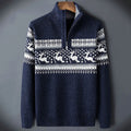 Pull homme maille à motif rennes col montant demi-zip