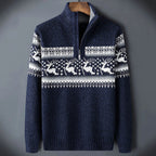 Pull homme maille à motif rennes col montant demi-zip