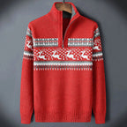 Pull homme maille à motif rennes col montant demi-zip