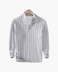 Pull homme maille torsadée col montant demi-zip