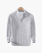 Pull homme maille torsadée col montant demi-zip