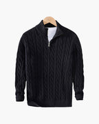 Pull homme maille torsadée col montant demi-zip