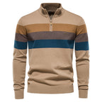 Pull homme rayé col zippé