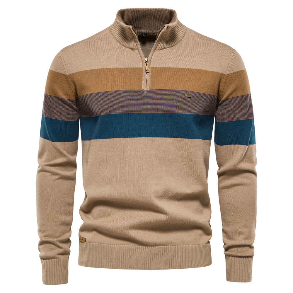 Pull homme rayé col zippé