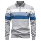 Pull homme rayé col zippé