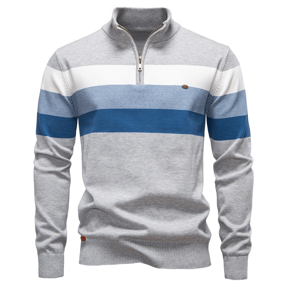 Pull homme rayé col zippé