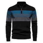 Pull homme rayé col zippé