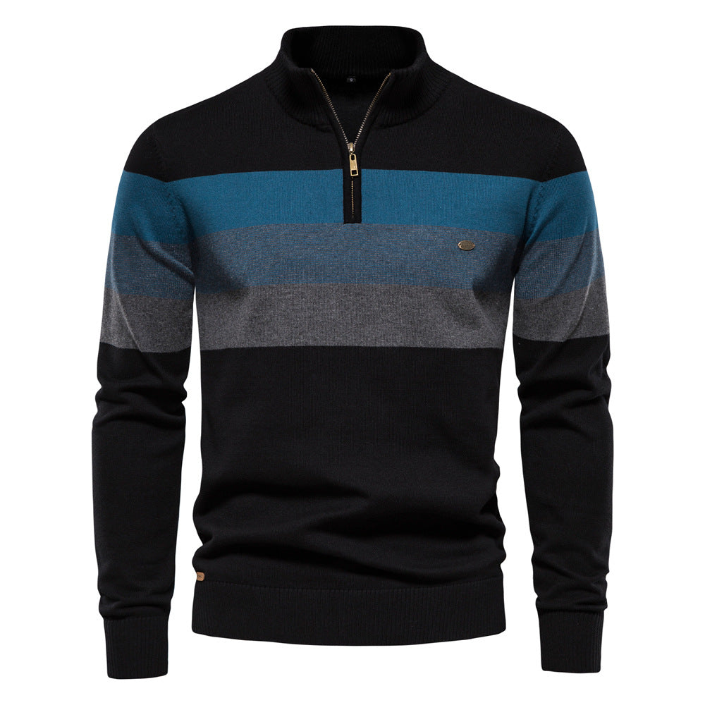 Pull homme rayé col zippé