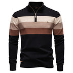 Pull homme rayé col zippé