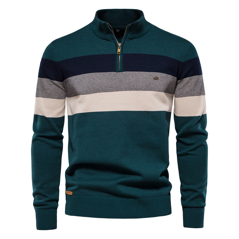 Pull homme rayé col zippé