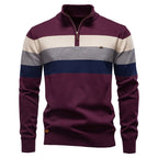 Pull homme rayé col zippé
