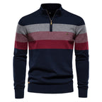 Pull homme rayé col zippé