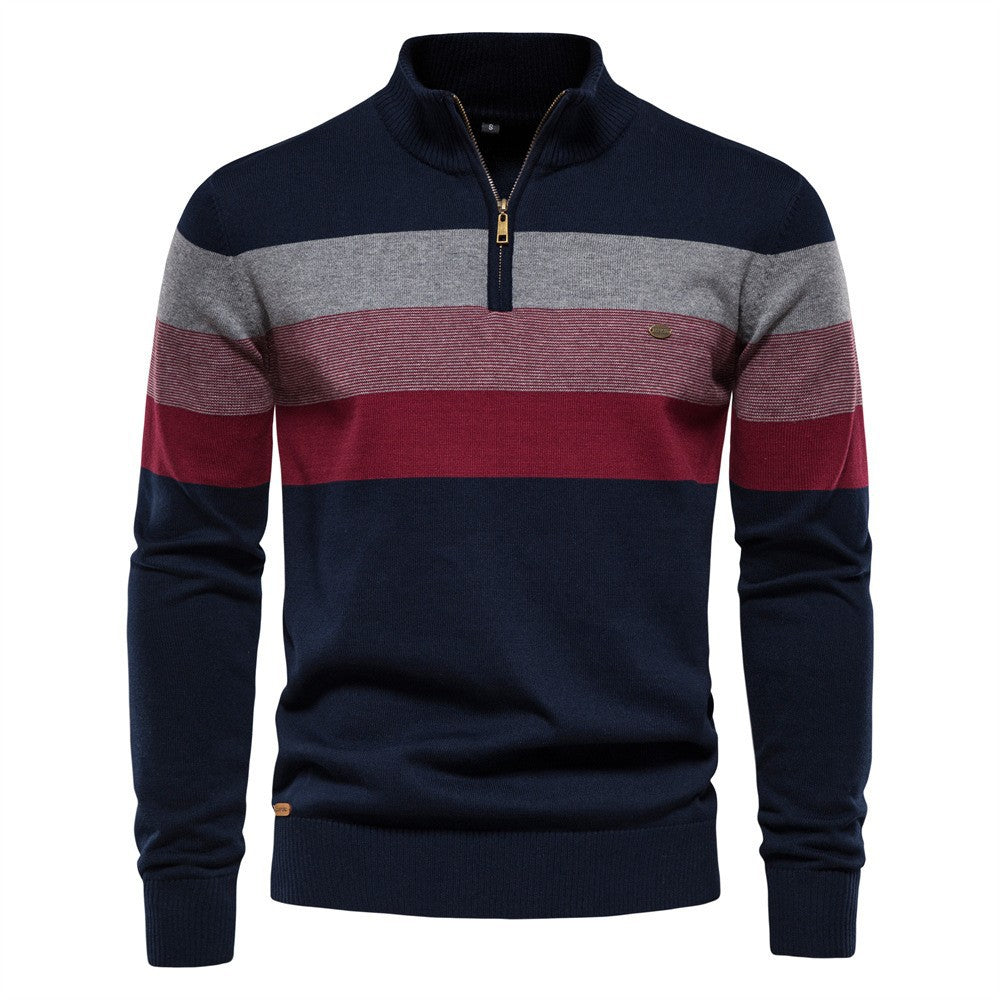 Pull homme rayé col zippé