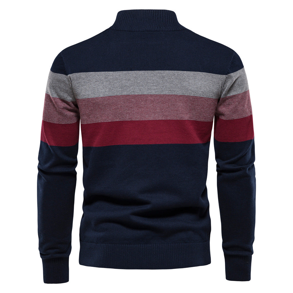 Pull homme rayé col zippé