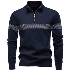 Pull homme à col montant rayé avec demi-zip