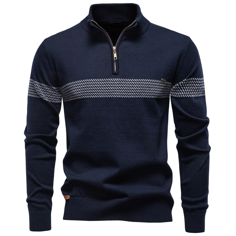 Pull homme rayé demi-zip