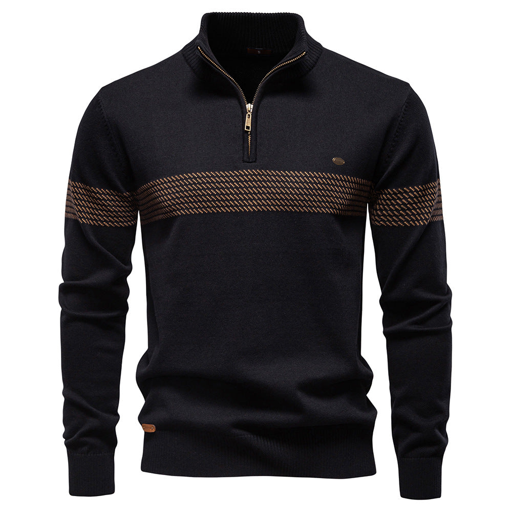 Pull homme rayé demi-zip