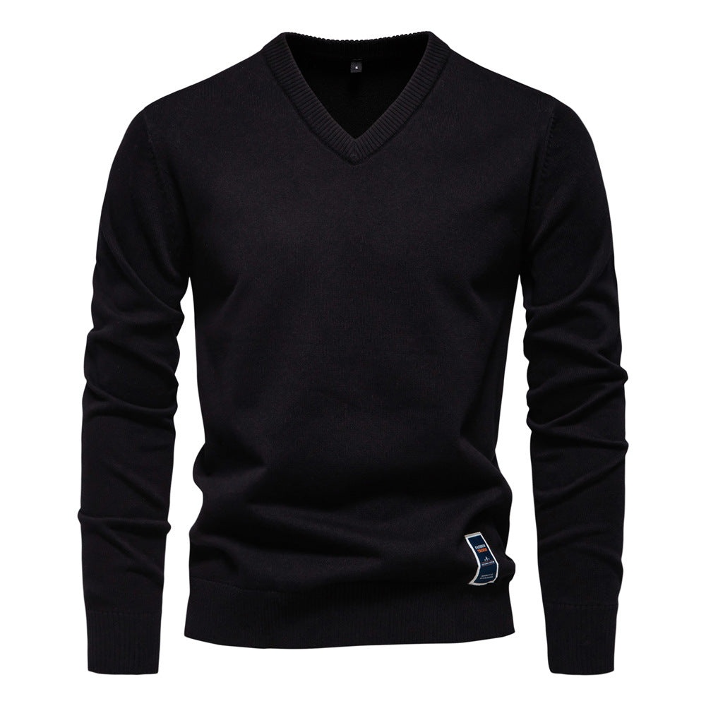 Pull homme uni col V