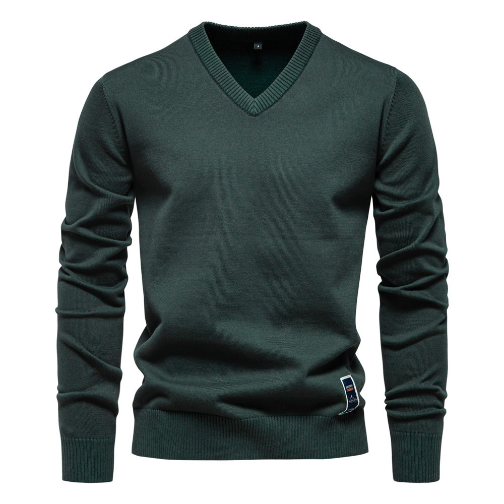 Pull homme uni col V