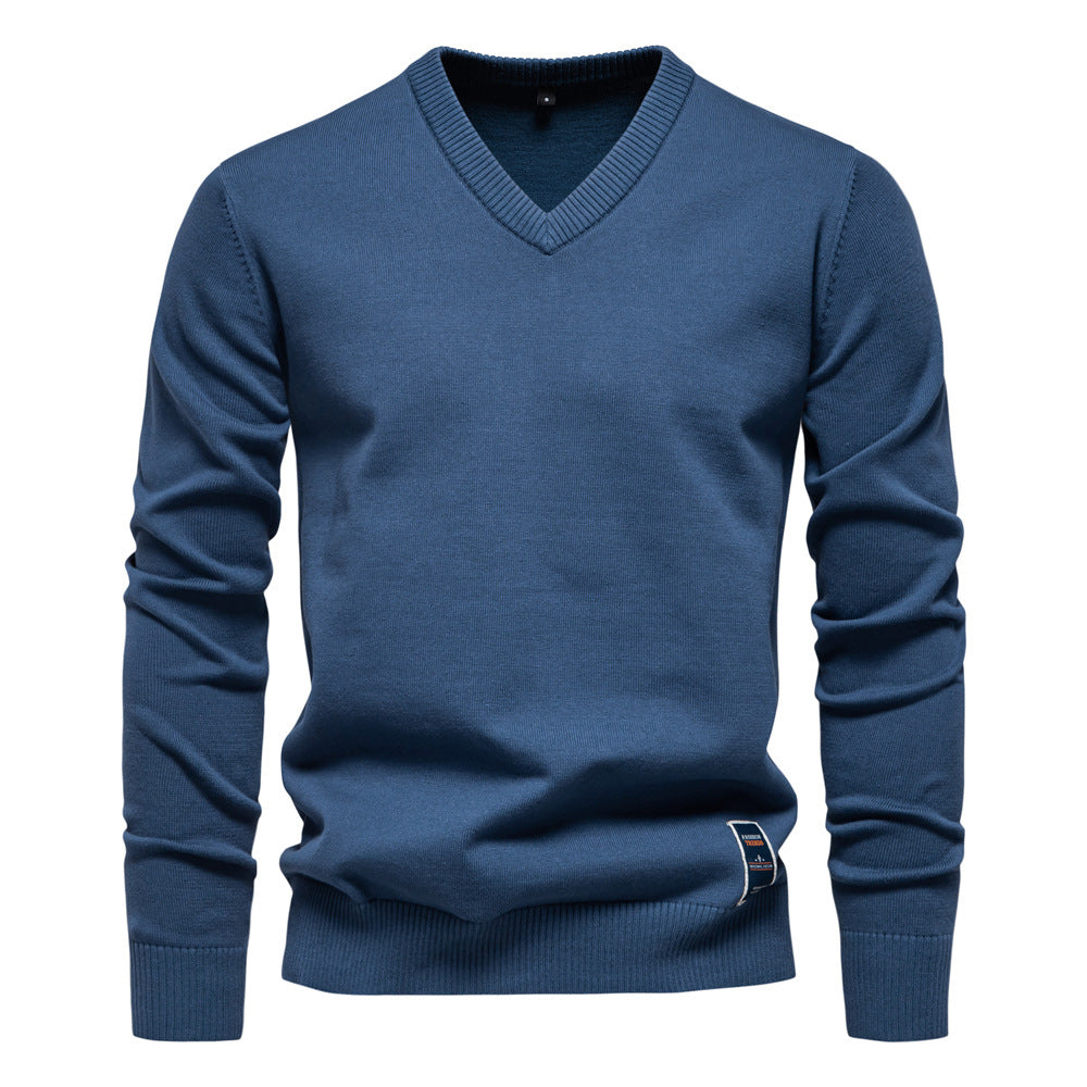 Pull homme uni col V