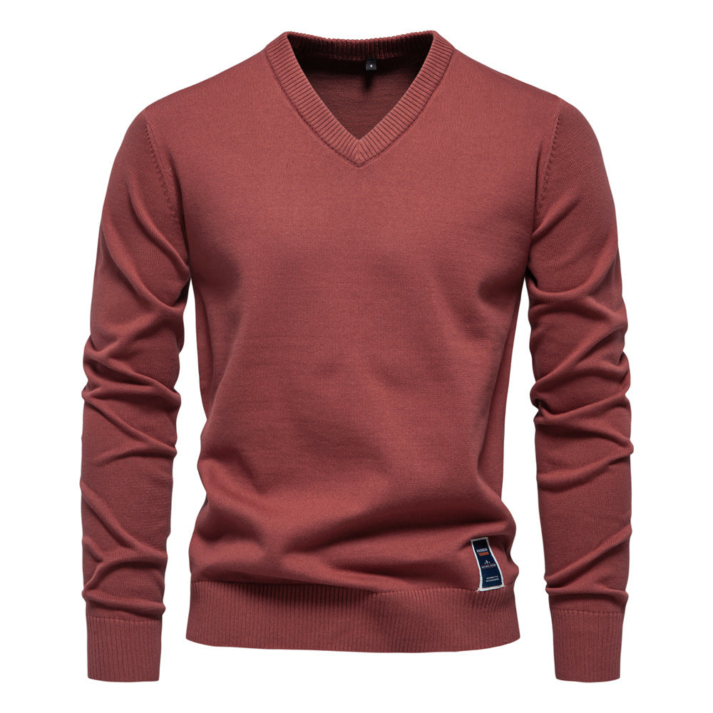 Pull homme uni col V