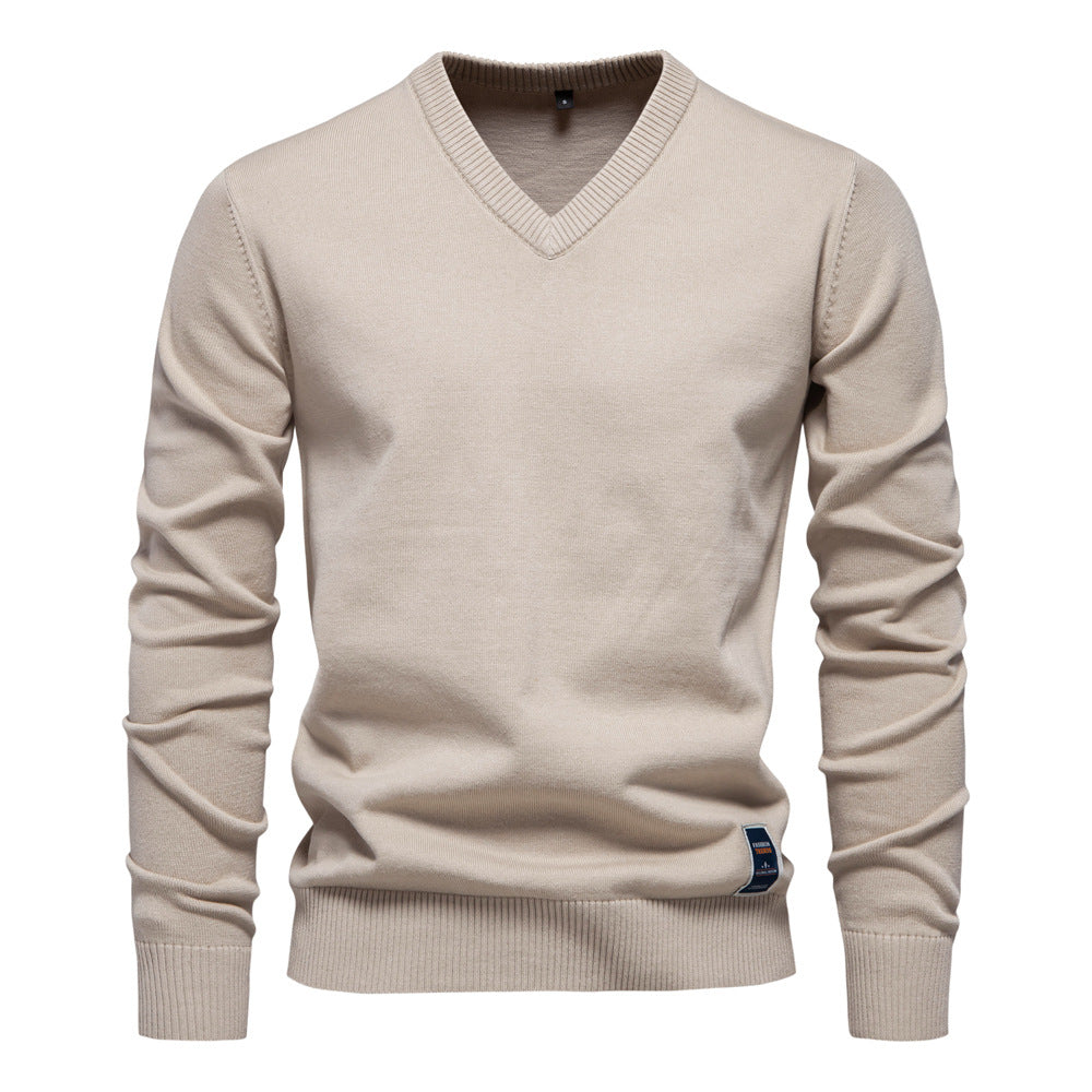 Pull homme uni col V