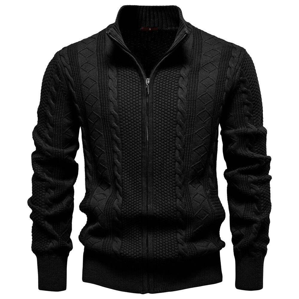 Pull homme zippé à maille torsadée