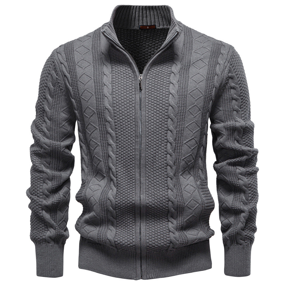 Pull homme zippé à maille torsadée