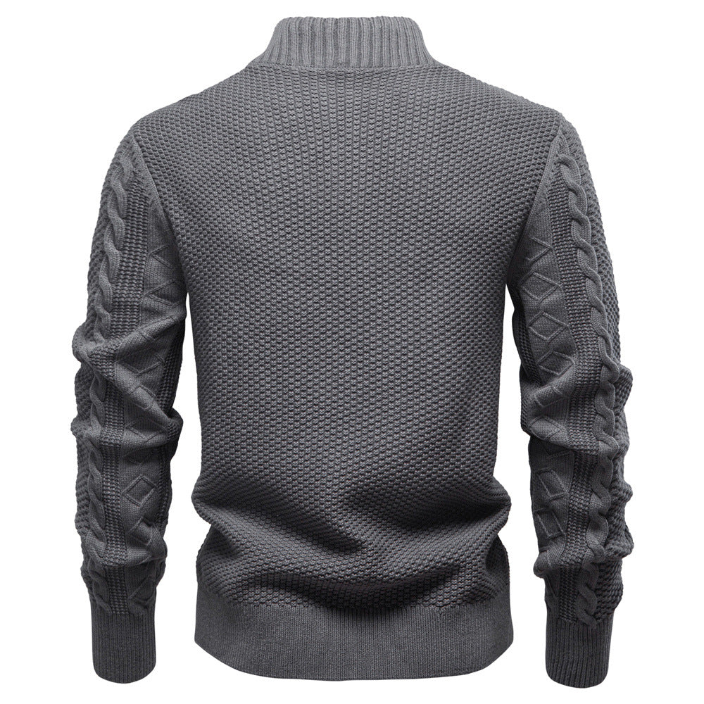 Pull homme zippé à maille torsadée