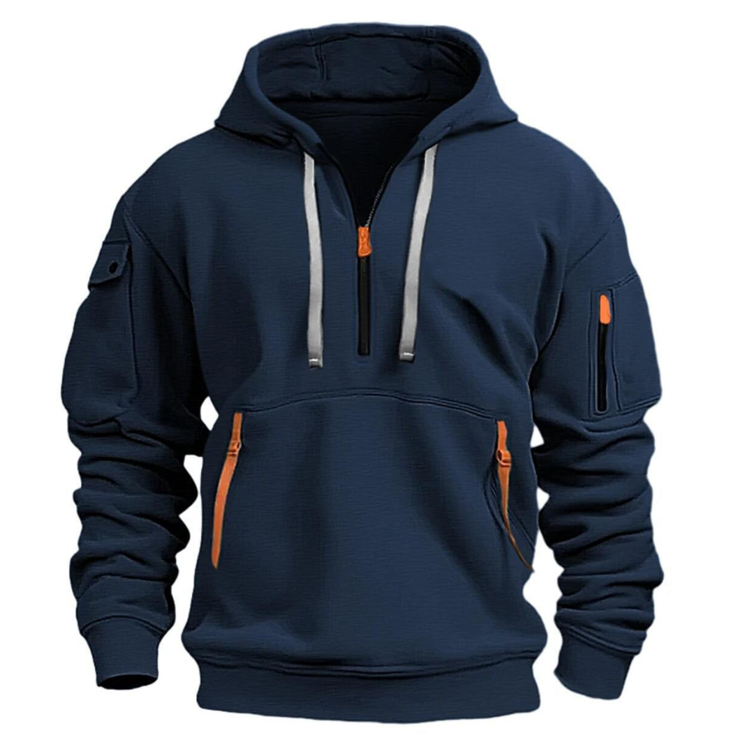 Sweat homme à capuche demi-zip manches longues