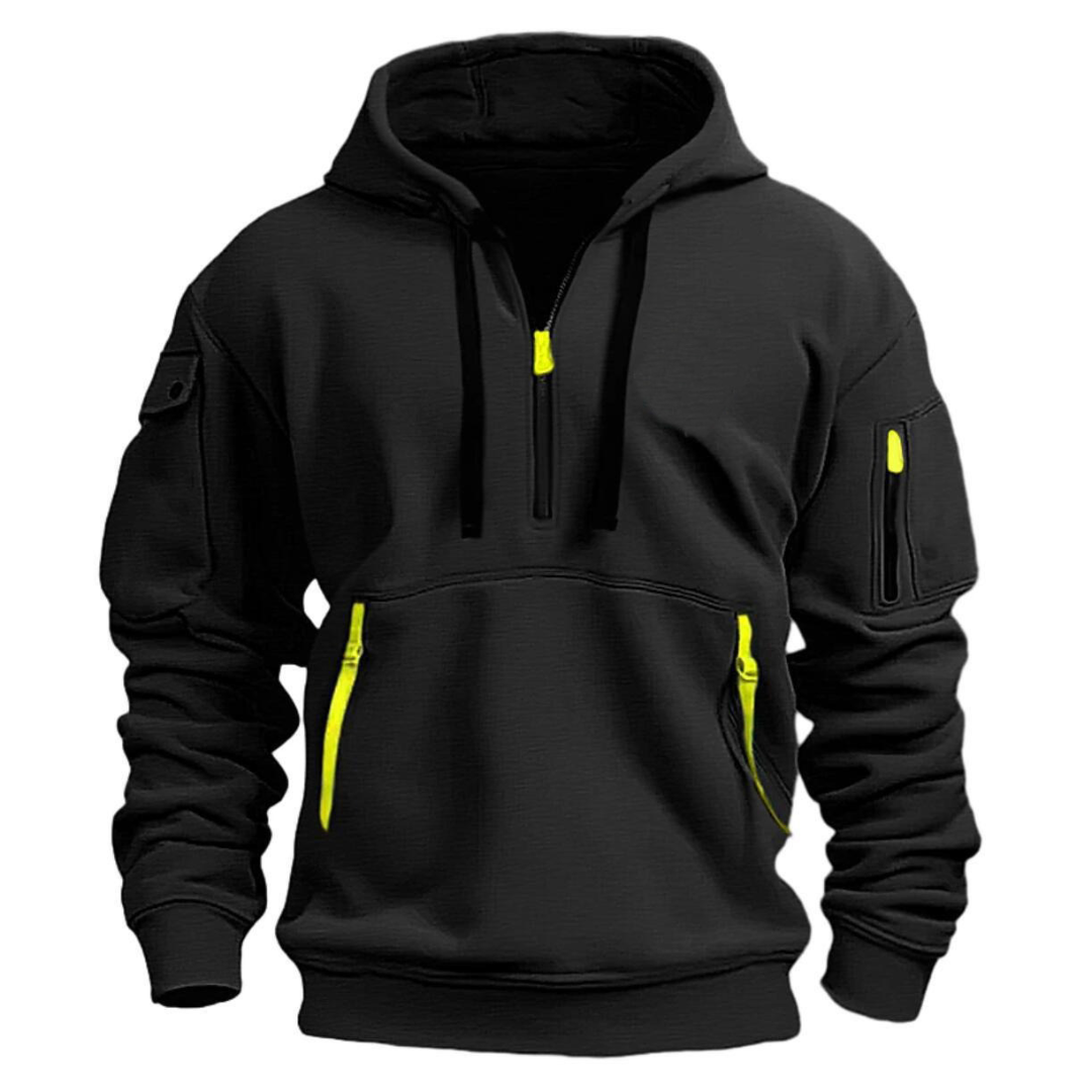 Sweat homme à capuche demi-zip manches longues