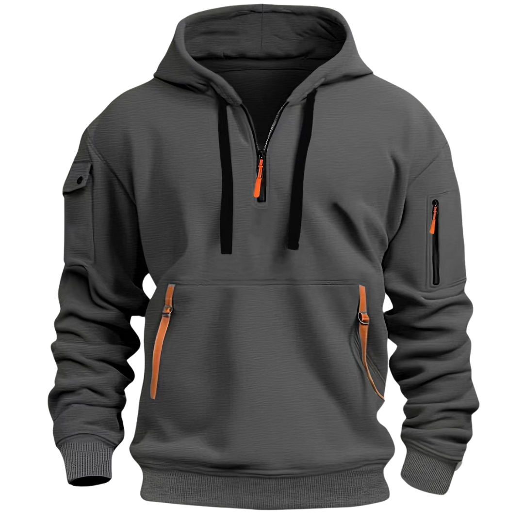 Sweat homme à capuche demi-zip manches longues