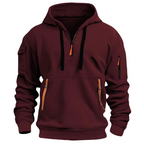 Sweat homme à capuche demi-zip manches longues