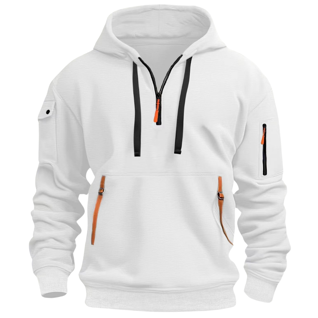 Sweat homme à capuche demi-zip manches longues